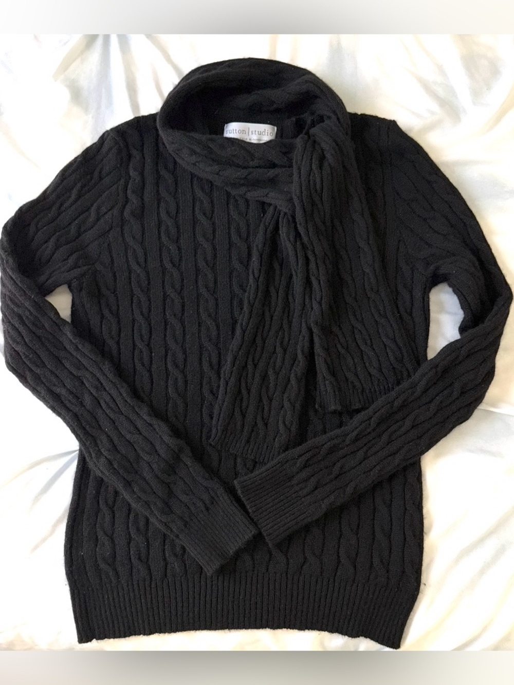 Sutton Studio Cashmere Cable Knit Sweater - Black with shawl/Sckarf
